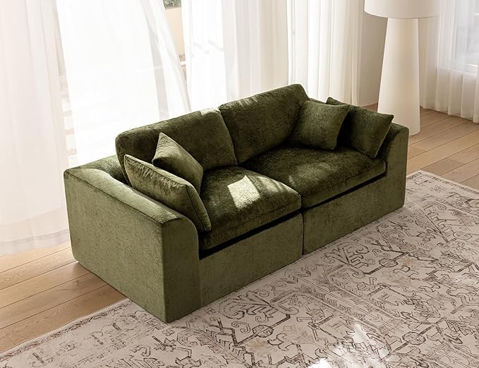 83 Cloud Loveseat Sofa Modular Sectional Sofa for Living Room Bedroom and Small Space Boneless Design No Assembly Required Olive Green
