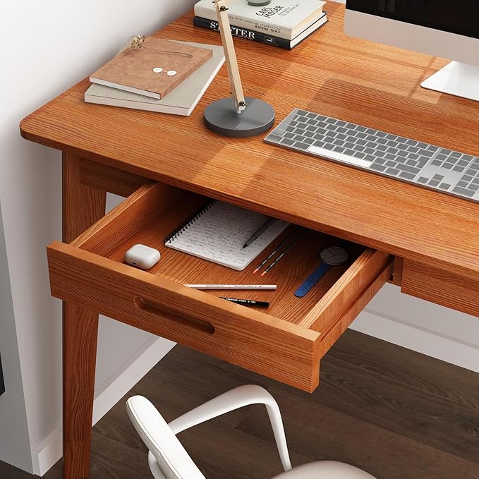 FUFU&ampGAGA 47” Office Desk Rectangular Computer Desk with 2 Drawers Writing Table for Reading Crafting Home Office Study Room Brown Walnut 47.2”W x 21.7”D x 29.5”H