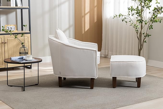 Accent Chair with Ottoman Mid Century Modern Barrel Chair Upholstered Club Tub Round Arms Chair for Living Room