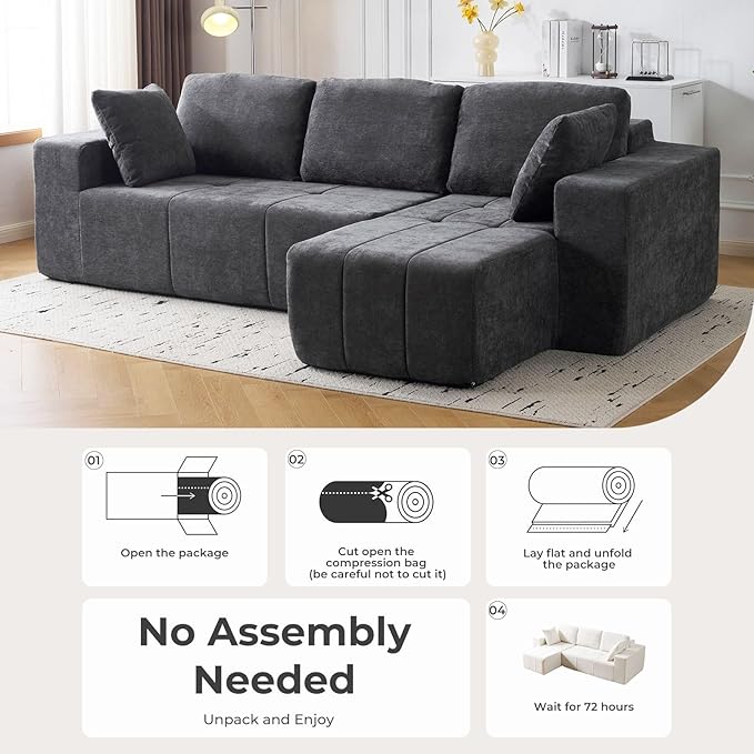 105 Cloud Modular Sectional CouchChenille Boneless Couches with Deep SeatUpholstered L-Shape Sofa with Chaise Sectional Couch for Living Room No Assembly Required (Grey Right Facing Chaise)