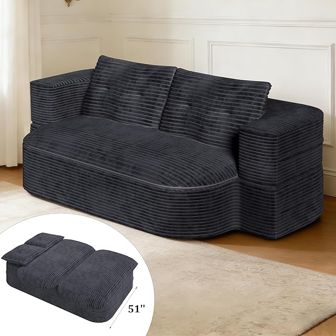 2 in 1 Convertible Compressed Sofa Bed 51.2'' Modern Boneless Loveseat Sleeper in a Box Floor Mattress Futon Couch No Assembly Needed Space Saving Dark Grey 2 Pillows &amp Blanket Full for Ho