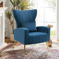 Velvet Accent Arm Chairs with Wingback &amp Lumbar Pillow Modern Armchair for Living Room Bedroom Guest Reception Side Chair for Office Gold Finish Navy Blue