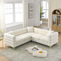 Antetek L-Shaped Sectional Couches Modern Teddy Fabric Upholstered Chaise Lounge Sofa Couch with Square Arm and 4 Golden Metal Legs for Living Room Office Ivory