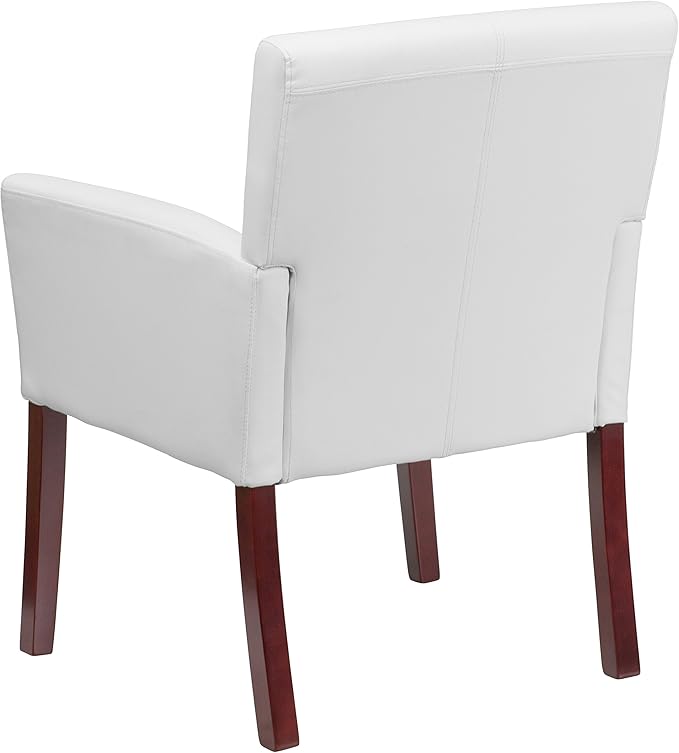 Flash Furniture Taylor White LeatherSoft Executive Side Reception Chair with Mahogany Legs