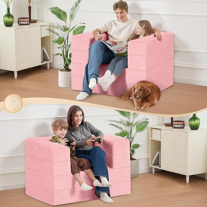 Futon Sofa Bed with Pillow 3-in-1 Sleeper Sofa Bed with Removable Cover Convertible Floor Sofa Bed No Assembly Boneless Couch for Living Room Bedroom