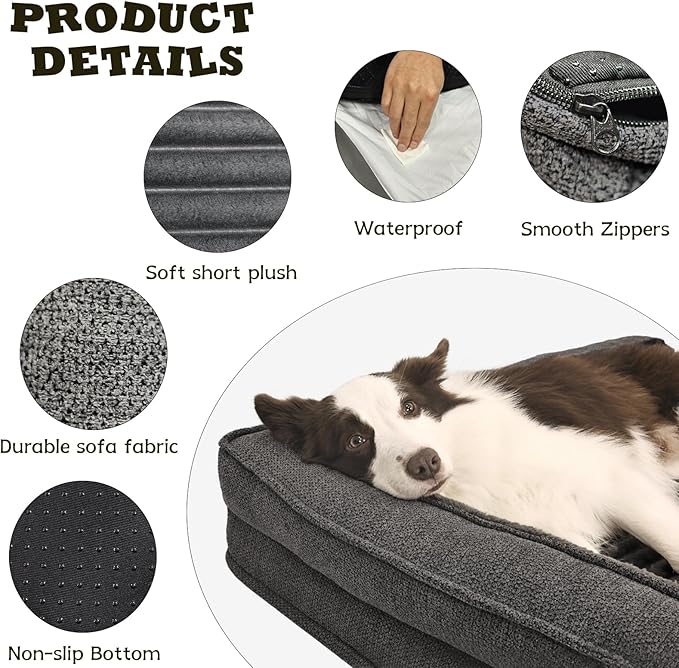 WINDRACING Orthopedic Dog Beds for Medium Dogs Waterproof Egg Foam Dog Sofa Bed with L Bolster Sides Washable Medium Pet Bed with Removable Cover &amp Non-Slip Bottom 36 x 23 inch Gray