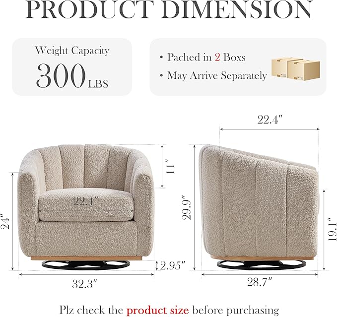 Aoiy &amp Wifon 32.33 W Swivel Accent Barrel Chair Set of 2 Round Living Room Swivel Chair Boucle Wheat
