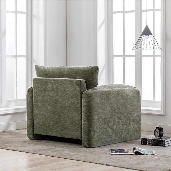 Modern Style Chenille Oversized Armchair Accent Chair Single Sofa Lounge Chair 38.6'' W for Living Room BedroomMatcha Green (Matcha Green@Chenille-1)