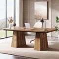 Tribesigns 63-Inch Executive Desk Large Office Computer Desk with Double Pedestal Modern Simple Workstations Writing Table Conference Table Business Furniture for Home Office Light Brown