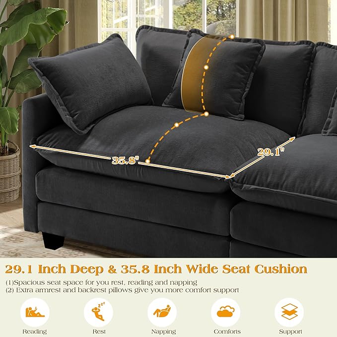 77.6 Modular Sectional SofaLoveseat Couch for Living Room Modern Deep Seat Sofa 2 Seater Chenille Fabric Comfy Cloud Couches with Throw Pillows &amp Ottoman for ApartmentSmall Spaces