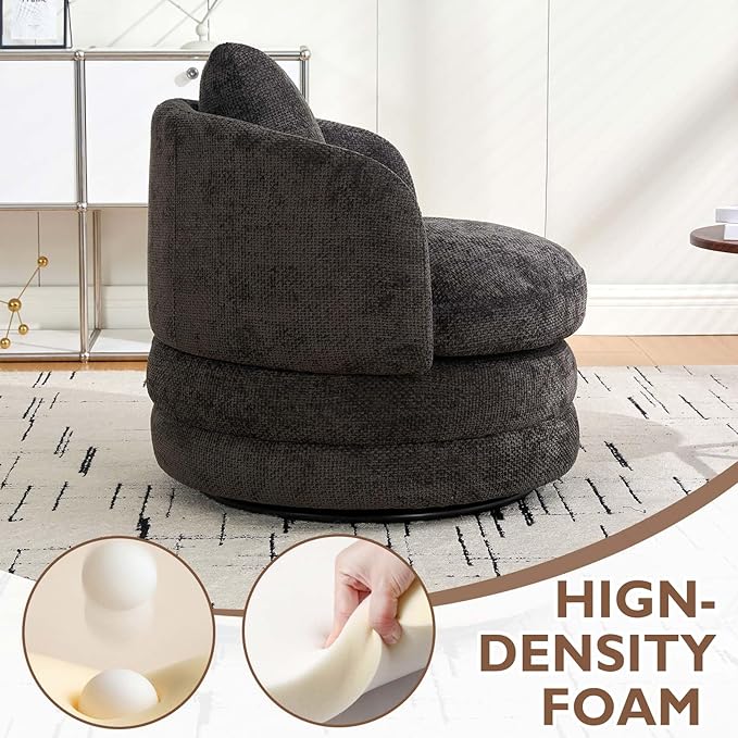 Swivel Accent Chairs 360° Round Swivel Barrel Chair with Pillow for Reading Room Bedroom Dark Grey Chenille Armchair Single Club Chair for Living Room (Dark Grey)