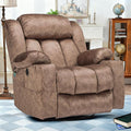 Swivel Rocker Recliner Chair with Heat and Massage Manual Glider Rocking Reclining Chair 360° Swivel Overstuffed Lounge Chair with 2 Cup Holders Side Pockets &amp USB Ports Fabric Brown