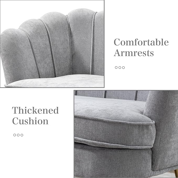 Chifee &amp Vingol Upholstered Small Loveseat for Small Space with Golden LegsLight Grey