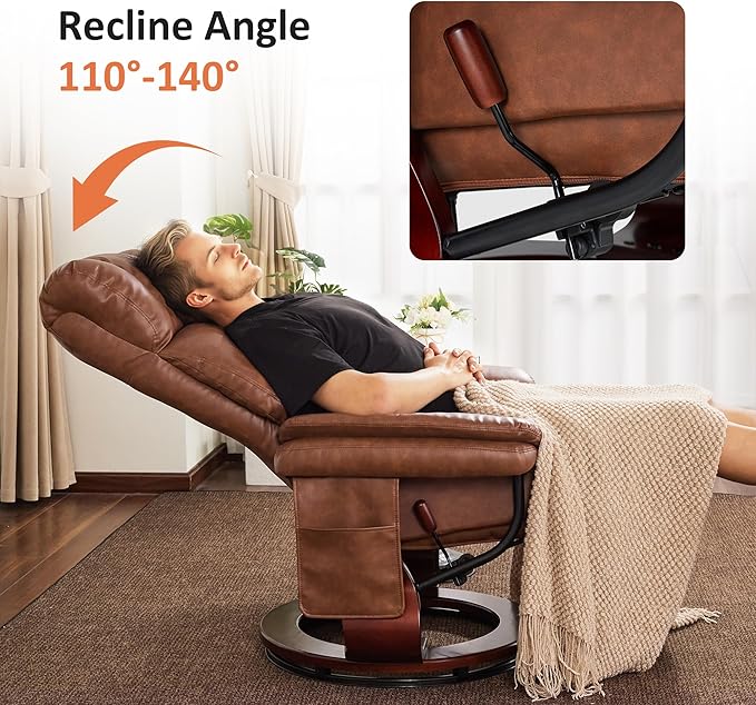 MCombo Swivel Recliners with Ottoman Reclining TV Chairs with Vibration Massage Faux Leather Ergonomic Lounge Chair for Living Room Bedroom 4832 (Saddle)
