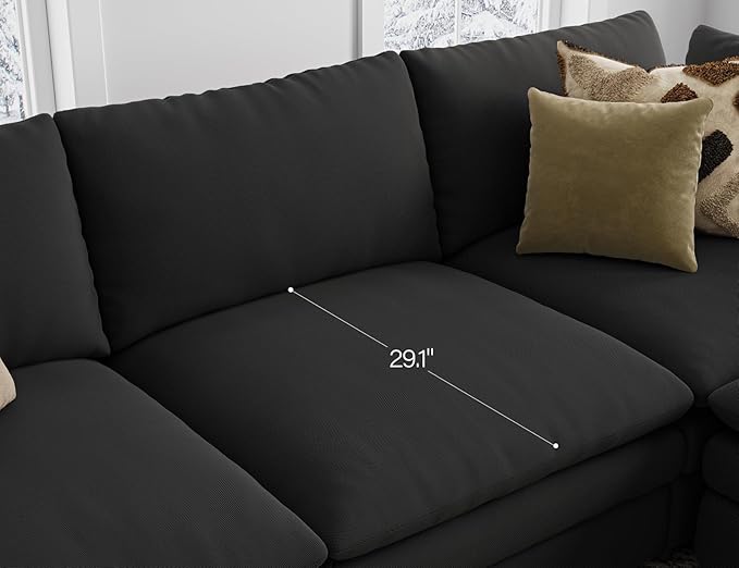 Txtin's Cloud Couches for Living Room L Shaped Sectional Couch with Ottoman Deep Plush 4 Seats Sofa Modern Sofa for Apartment Black