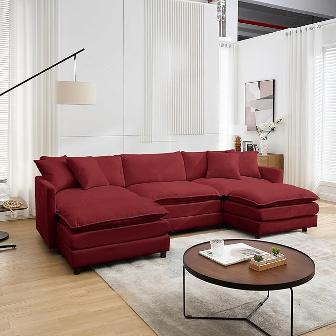 Modular Sectional Sofa Convertible U Shaped Cloud Couch with Memory Foam Comfy Modular Sofa with Ottomans Chenille Fabric for Living Room