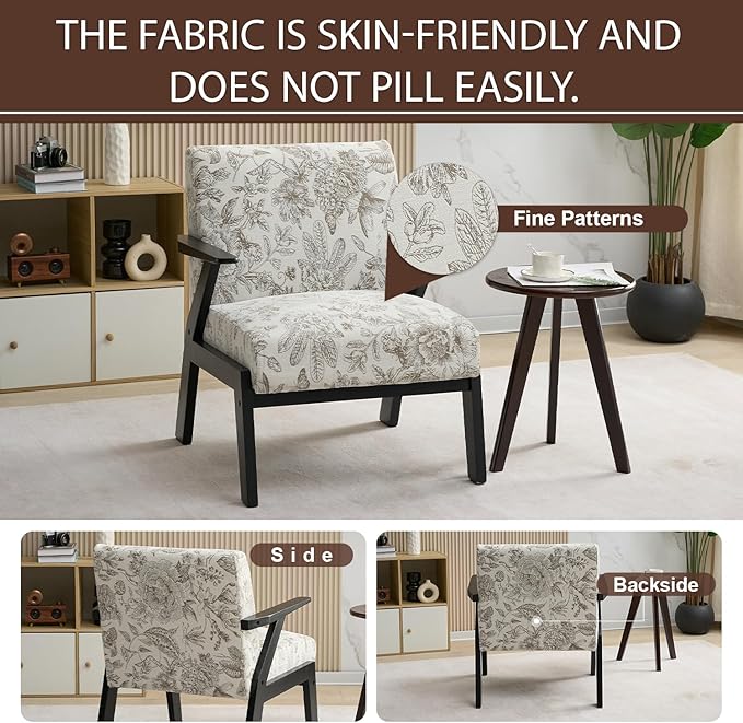 Mid Century Modern Accent Chair Living Room Chairs Comfy Arm Chair for Bedroom Small Cozy Upholstered Reading Chair Lounge Armchair with High Back for Balcony Home Office (Beige+Grey)