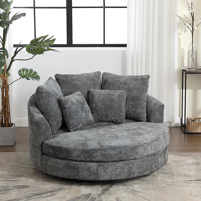 Chifee &amp Vingol 59.8 W Oversized Accent Barrel Chair Large Round Chair with WheelsGrey