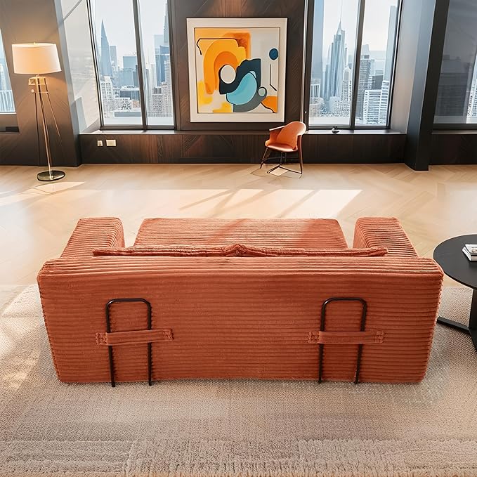 Boneless Couch 2 in 1 Convertible71 Corduroy Cloud Loveseat SofaMemory Foam Couch in a BoxNo Assembly Small Sofa for Living RoomApartments Home OfficeBedroom-Orange