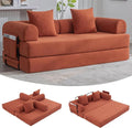 4‑in‑1 Convertible Sleeper Sofa Bed DIY Combination Floor Sofa Lounge Couch with Cylindrical Pillow Corduroy Futon Folding Mattress Couch for Apartment Bedroom Playroom Orange