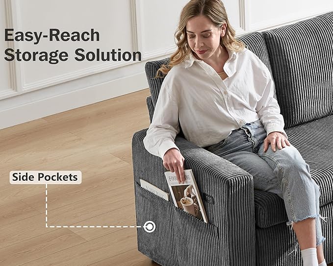Vipbear 80 Sectional Sleeper Sofa Bed with Pull Out Bed L Shaped Couch Pull Out Couch with Reclining Backrest Reversible Storage Chaise USB Ports Tool-Free Assembly Corduroy Dark Grey