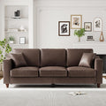 3-Seater Sofa Couch with 2 Throw Pillows 85 Inches Faux Leather Couch with Wide Armrests Deep Seats Wood Legs Back Cushion Sturdy Support Feet Couches for Living Room Office Dark Brown