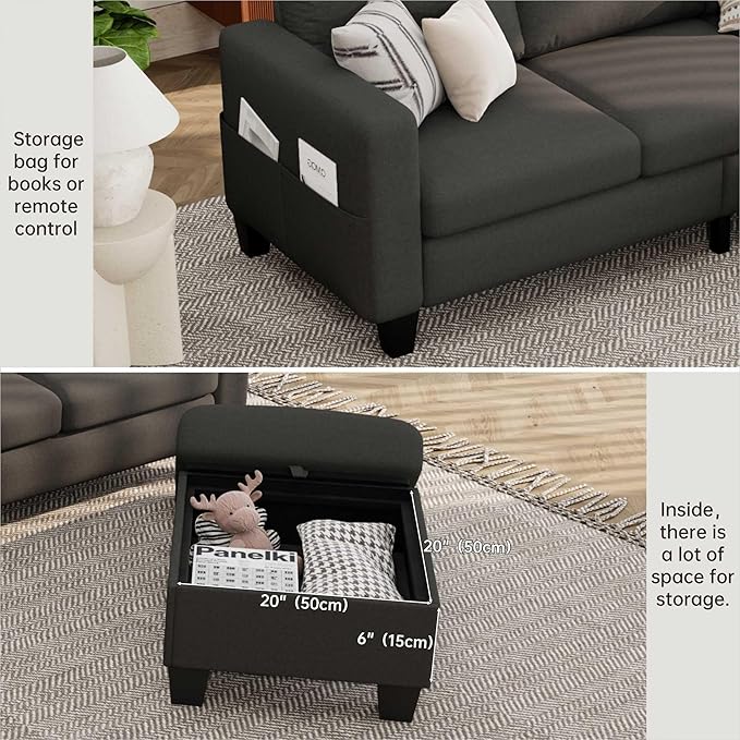 Small Sectional Sofa Couch L Shaped Sectional Grey Couch in a Box Small Couches with Ottoman 3 Seater Sofa for Living Room Apartment Dorm Office