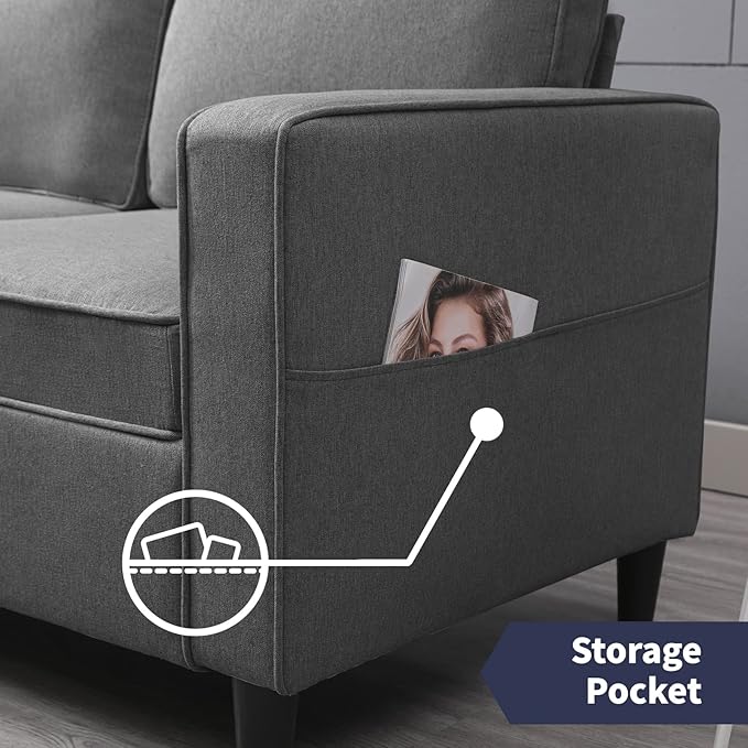 Modern Armchair Single SofaUpholstered Sofa ChairsLinen Comfy Arm Chair with 4 Storage PocketsLiving Room Chair Bedroom Chair for Small SpaceDark Grey
