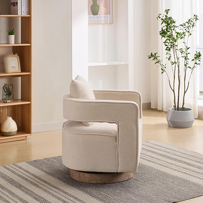 29.1 W Swivel Accent Chair with Open Back Modern Comfy Sofa Chair with Rubberwood Base 360 Degree Comfy Lounge Reading Armchair for Living Room Bedroom Nursery Office or Club (Beige)