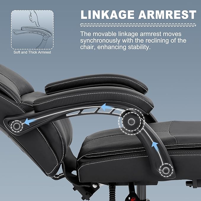 Misolant Big and Tall Office Chair with Footrest High Back Desk Chair with Linkage Armrest 90-155° Recline Executive Computer Chairs with Adjustable Height for Home