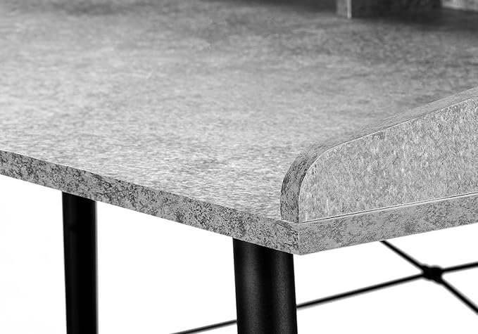 Penau Computer Desk for Home Office 48 Inch Grey Stone Look Laminate Surface Black Metal Base with Storage Shelves and 2 Cubbies Contemporary Modern Design