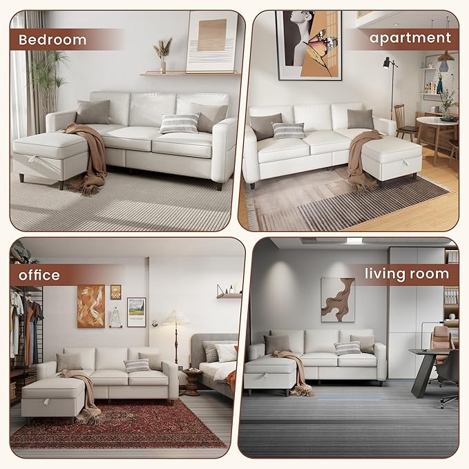 Sectional Sofa Couches for Living Room - L Shaped Cloud Couch-Comfy L Shape Modular Sofawith Storage Chaise-Washable Covers-Suitable for Living RoomsApartmentsRooms and Offices-Beige
