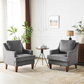 VINGLI Mid-Century Modern Accent Chairs Set of 2 Light Grey Upholstered Armchair Comfy Sofa Chairs Reading Chair High Back for Living Room Bedroom Furniture Apartment