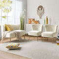 HULALA Home 3 Piece Velvet Living Room Furniture Set Modern Comfy Upholstered Chair Set with Golden Legs Include Loveseat &amp 2 Accent Chairs for Bedroom Ivory Tufted 2-Seater Sofa &amp Armless
