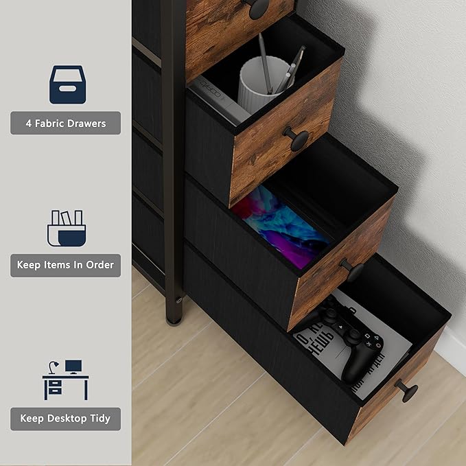 Corner Desk with Drawers Shelves for Small Space 90 Degrees Triangle Computer Desk with Power OutletsGaming Desk with LED Lights Monitor Stand for Home Office Workstation Writing Table (Brown)