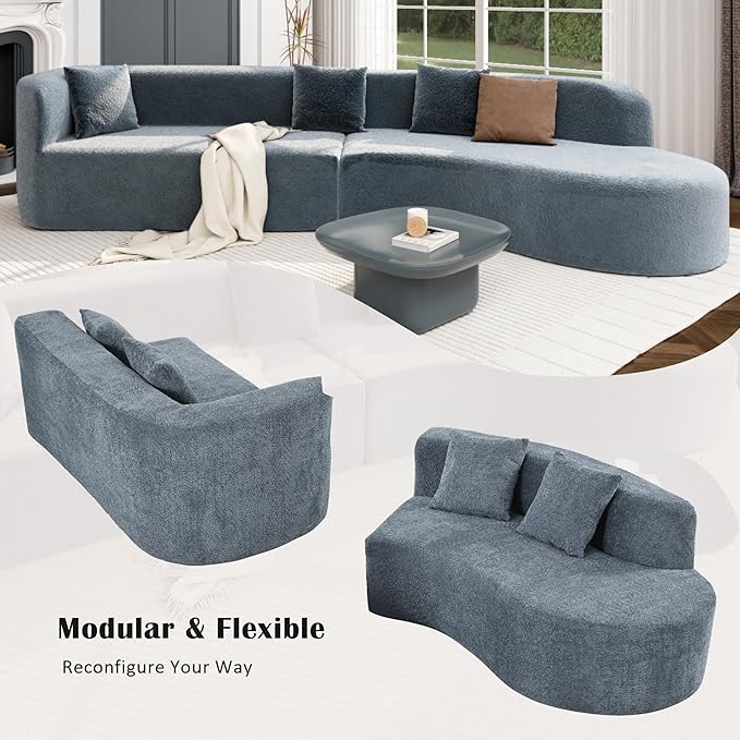 Oversized Curved Boneless Sectional Sofa Modern Floor Foam Cloud Couches for Living Room 132-Inch Right Facing Chenille Upholstered Boneless Modular Curved Sofa