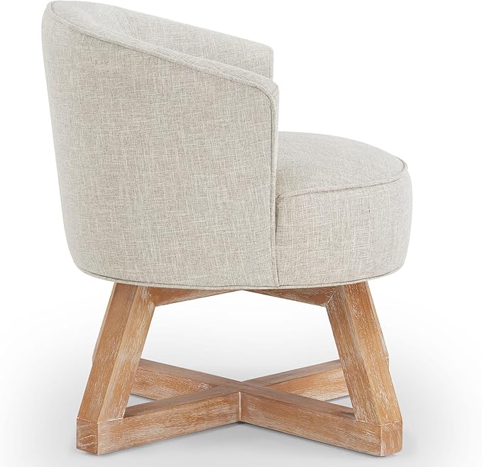GDFStudio Swivel Barrel Chair Modern Accent Arm Chair Upholstered Linen Round Reading Armchair 360° Swivel Chair with Cross-Shaped Solid Wood Base for Bedroom Office Living Room Light Gray