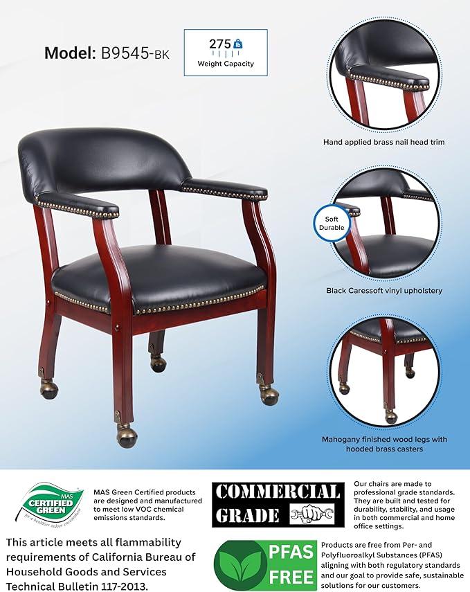 Boss Captain’s Chair In Black Vinyl W/ Casters