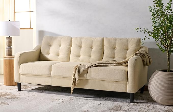 SAFAVIEH Couture Furniture Collection Nathaniel Cream Tufted 3-Seater Sofa