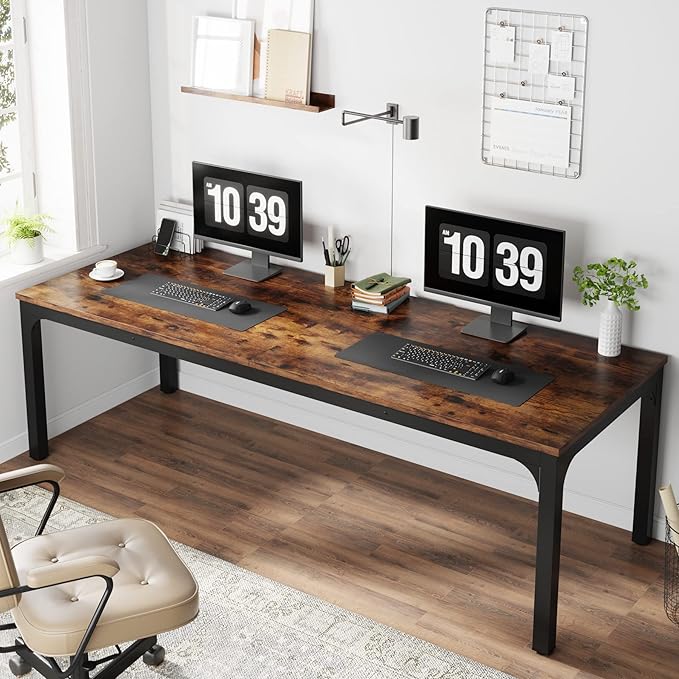 Tribesigns 78.7 Inches Extra Long Computer Desk 2 Person Desk Double Long Desk Workstaion for Home Office Brown+Black