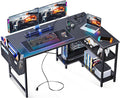 ODK 48 Inch Small L Shaped Gaming Computer Desk with Power Outlets Corner Desk with Reversible Storage Shelves &amp PC Stand for Small Space Modern Simple Home Office Table Carbon Fiber Surface B