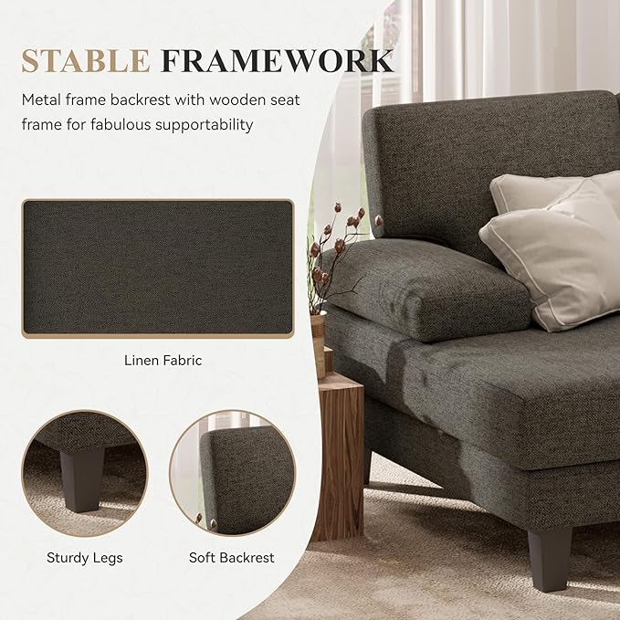 Luanimarion 110 U-Shaped Sectional Sofa Couch for Living RoomModern Modular Sofa with Double ChaiseClassic Lounge Couch Sleeper for Apartment Darkbrown Linen