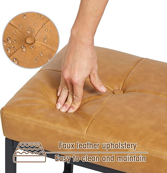 Glitzhome Accent Chairs with Ottoman Mid Century Modern Lounge Armchair with footrest with PU Leather &amp Metal Frame for Living Room Bedroom Apartment Office Light Brown