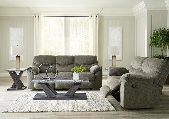 Signature Design by Ashley Alphons Transitional Tufted Reclining Sofa Light Gray