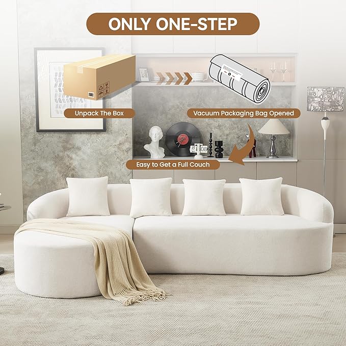105 Boneless L Shaped Sectional Couch Curved Cloud Deep Seat Sofa with Chaise Lounge Oversized 4 Seater Couches for Living Room No Assembly Chenille Beige