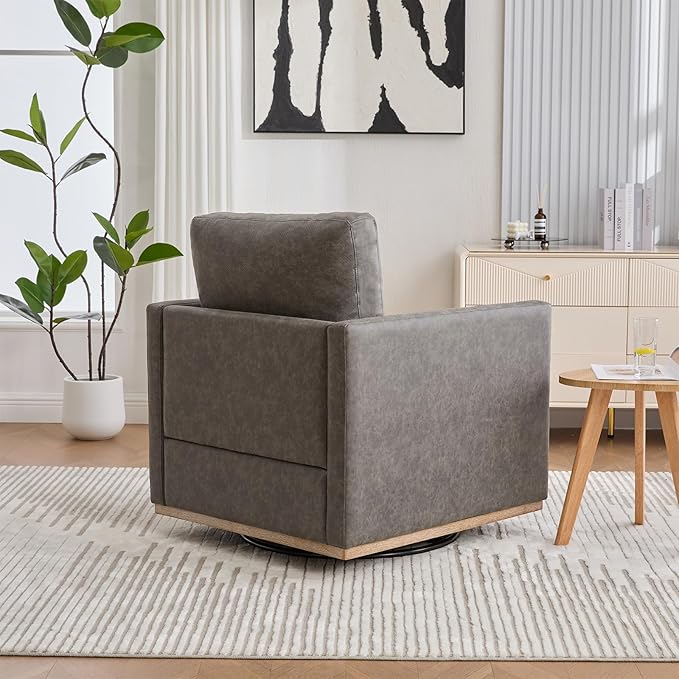 360° Swivel Accent Chair Square Modern Comfy Chair with Metal Base &amp Thicked Cushion Upholstered Lounge Reading Armchair Cozy Cloud Sofa Chairs for Living Room Bedroom Office Club(PU Gray)