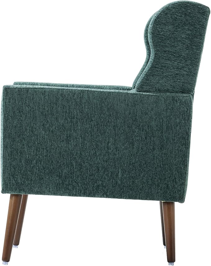 Modern Accent ChairChenille Arm Chairs for Living RoomUpholstered Mordern ArmchairComfy Soft Padded Lounge Chair in Small Space Bedroom w/Pillow Solid Wood Leg (Blackish Green)