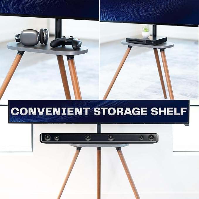 VIVO Artistic Easel 43 to 65 inch LED LCD Screen Studio TV Display Stand TV Mount with Swivel and Storage Shelf Tripod Base Black Bracket Dark Walnut Legs STAND-TV65A-S
