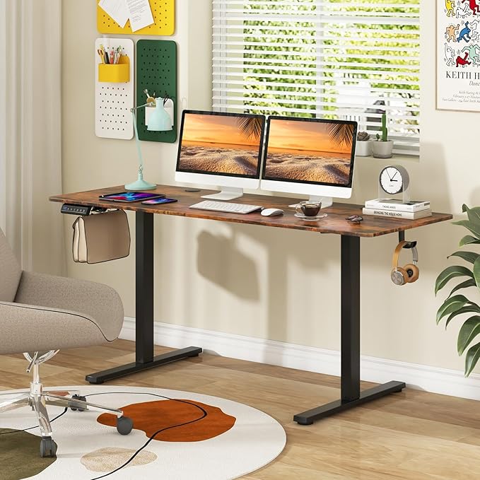 Tangkula 63 Inch Height Adjustable Electric Standing Desk Extra Large Sit Stand Desk with 3 Memory Height Settings Anti-Collision System 2 Hanging Hooks &amp Wire Holes Rising Desk for Home Offic