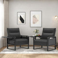 Modern Accent Chair Set of 2 Mid Century Armchair with Side Table &amp Metal LegsUpholstered Faux Leather Sofa Side Chairs for Living Room Reading OfficeBedroom(Black)
